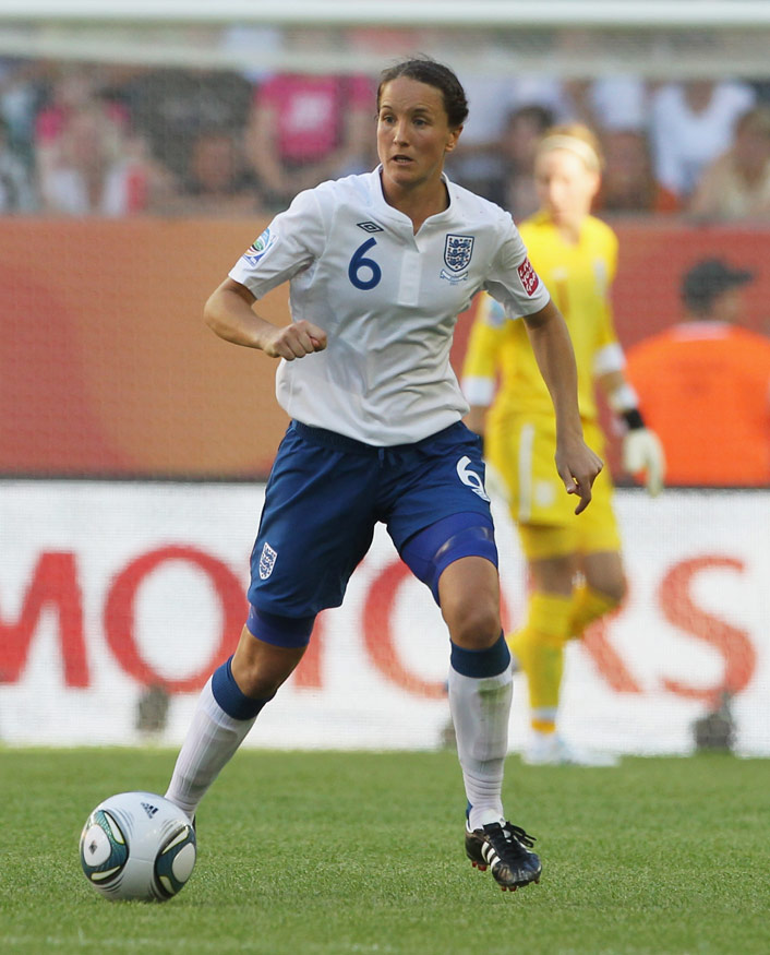 Casey Stoney in action for England.